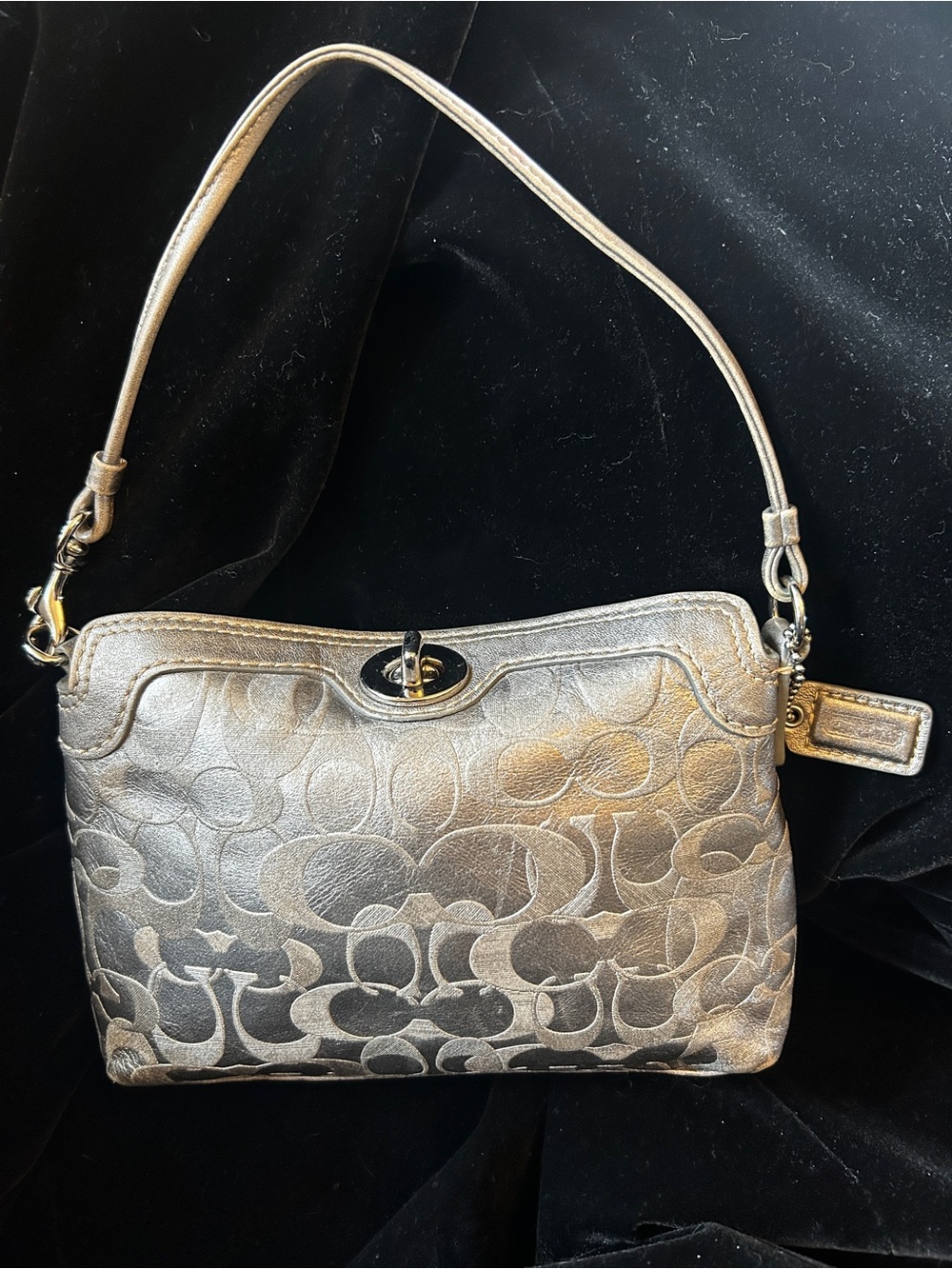 Coach Legacy Metallic Silver Turnlock Wristlet